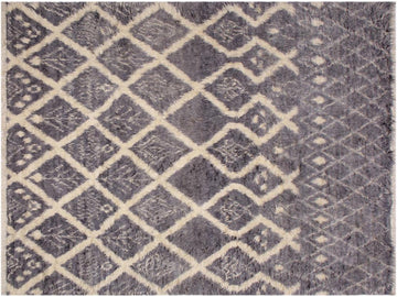 handmade Modern Moroccan Gray Ivory Hand Knotted RECTANGLE 100% WOOL area rug 8x10